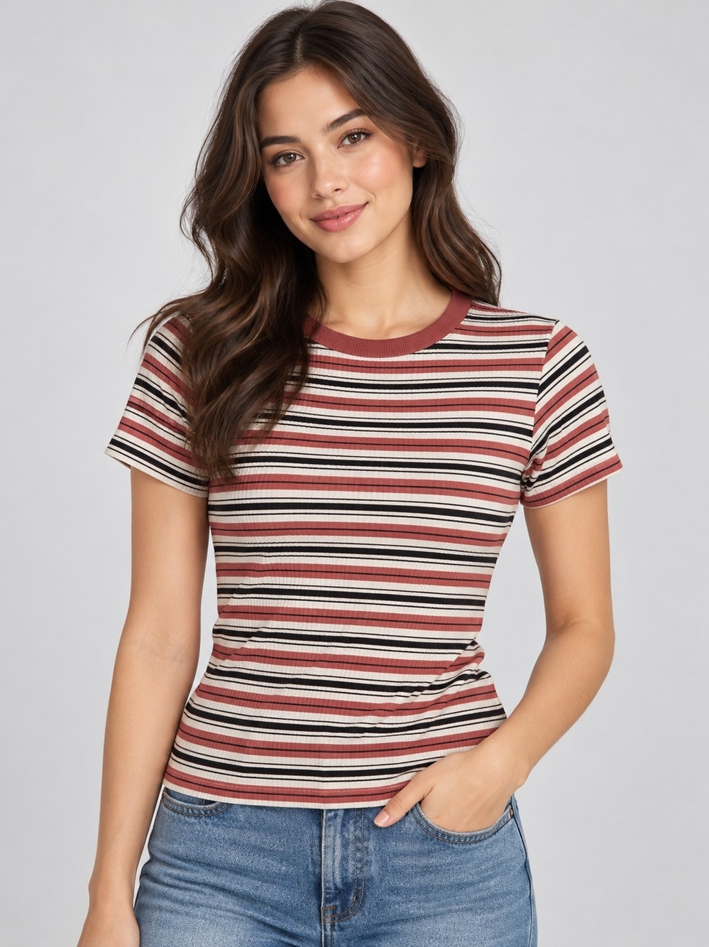 Ribbed Stripe Crewneck Tee